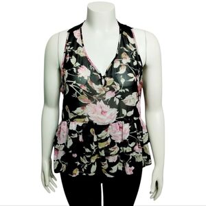 Y2K Womens Size XL Floral Crochet Whimsical Fairygoth Peplum Dark‎ Romantic Top